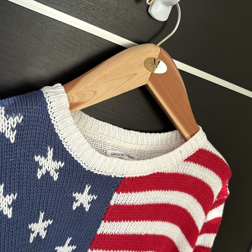 Grayson Threads American Flag Long Sleeve Lightweight Knit Sweater - Picture 9 of 15